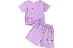 Afsmlys Kid Toddler Girl Butterfly Printed Short Sleeve T-Shirt + Waist Shorts Set 2PC Clothing For Summer