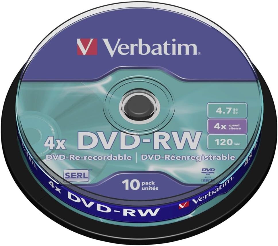 Verbatim 43552 4x DVD-RW Spindle 10 Pack 4.7GB Rewritable Discs
