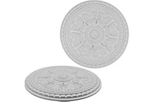 LC LICTOP Ceiling Medallion, 13 Inch White Round Lighting Fixture Cover, European Carving Surface for Chandeliers Fan Mount Home Decor Millwork Elegant Style Paintable Foam Base, 2Pcs