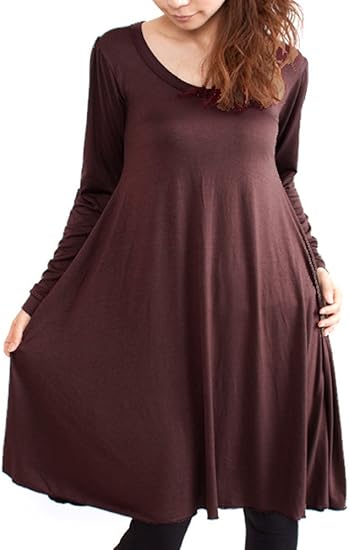 Amazon ナドゥー Nadoo 全14色 プレーンカラー Uネック ジャージ ワンピース 140 ブラウン ワンピース チュニック 通販