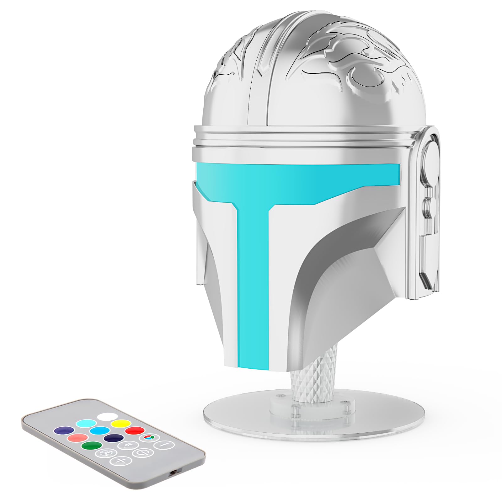 Photo 1 of ****MISSING REMOTE****UPlee Wars Helmet Night Light, Hand-Polished Metal Material Decor, Color Changing Cute Nightlight, Rechargeable Desk Lamp, Collectible Gift Idea, Silver.