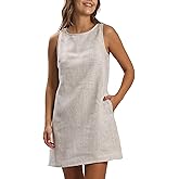 Amazhiyu Women's 100% Linen Summer Casual Sleeveless Crewneck Tank Mini Dresses Flax, Large