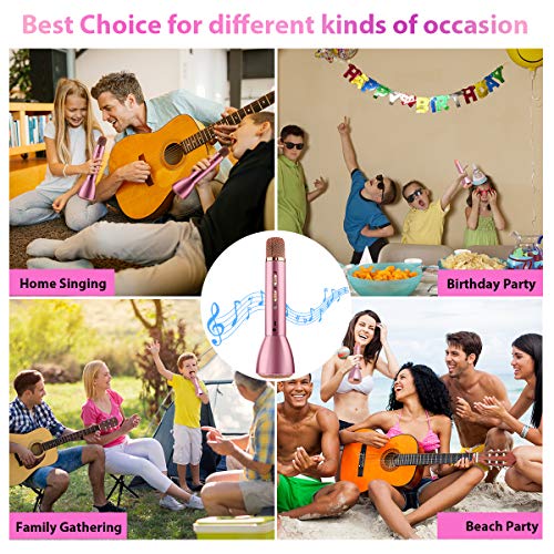 Karaoke Microphone for Kids, Kids Microphone Bluetooth With Speaker Wireless Echo Child Karaoke Mic Portable Cordless Singing Machine for Music Boys Girls Adult Party Gift Andriod IOS Phones (Pink)