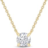 18K Gold Plated Solitaire Pendant Necklace, 6.5MM Moissanite Diamond Necklace for Women Jewelry 18"+2" Inch Extender (0.90 Ctw)