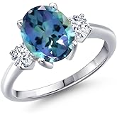 Gem Stone King Gemstone Birthstone 3-Stone Engagement Ring For Women | 925 Sterling Silver | Oval 10X8MM and Round 4MM Accents | Wedding Anniversary Promise Ring | Sizes 5-9