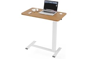 Ywin Medical Overbed Table in Light Oak, Pneumatic Lift Adjustable Bedside Table with Wheels for Hospital and Home, Light Wood Look Tray Desk for Couch, Bed (Light Rustic Brown)