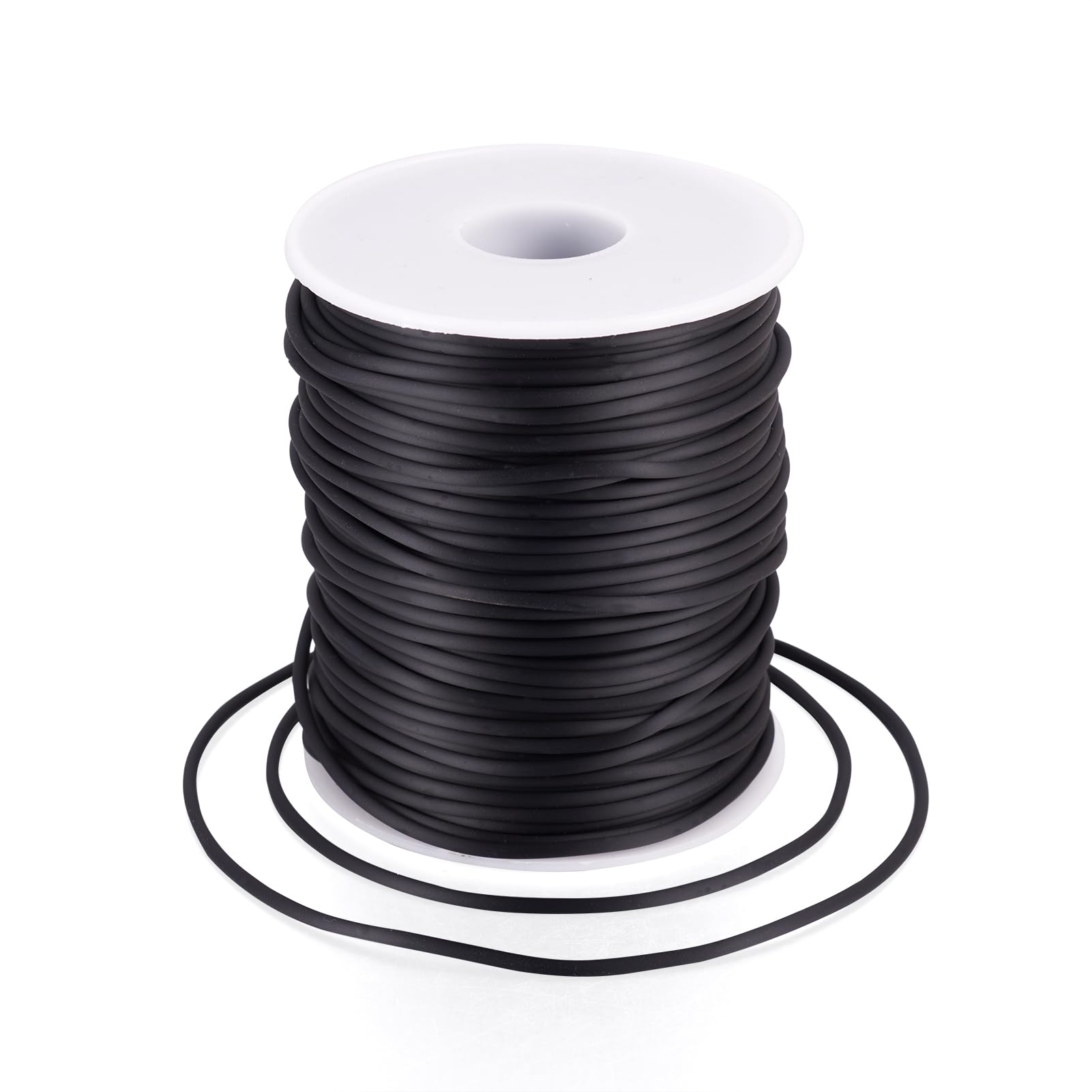 Photo 1 of Pandahall 54.68 Yards/Roll 2mm Hollow Pipe Tubuing Rubber Cord with 1mm Hole Solid Rubber Tube Cord with Plasic Spool (Black)