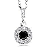 Gem Stone King 1.24 Ct Black Diamond White Created Sapphire 925 Sterling Silver Pendant with Chain
