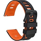 WOCCI 22mm Bicolor Watch Band, Silicone Rubber, Quick Release Replacement Strap for Men and Women, Black Stainless Steel Buckle (Black-Orange)