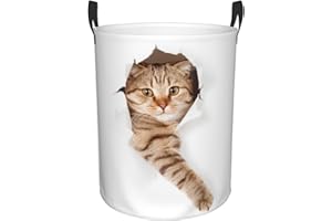 Gbuzozie Cute Cat In White Hole Round Laundry Hamper Storage Basket Toys Clothes Organizer Bin For Home Bathroom Bedroom Dorm Nursery, 62l