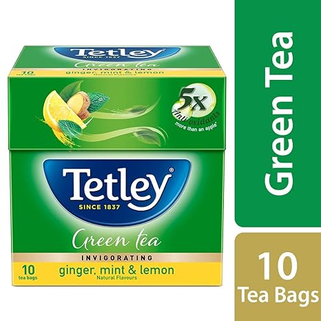 Tetley Green Tea, Ginger Mint Lemon, 10 Tea Bags