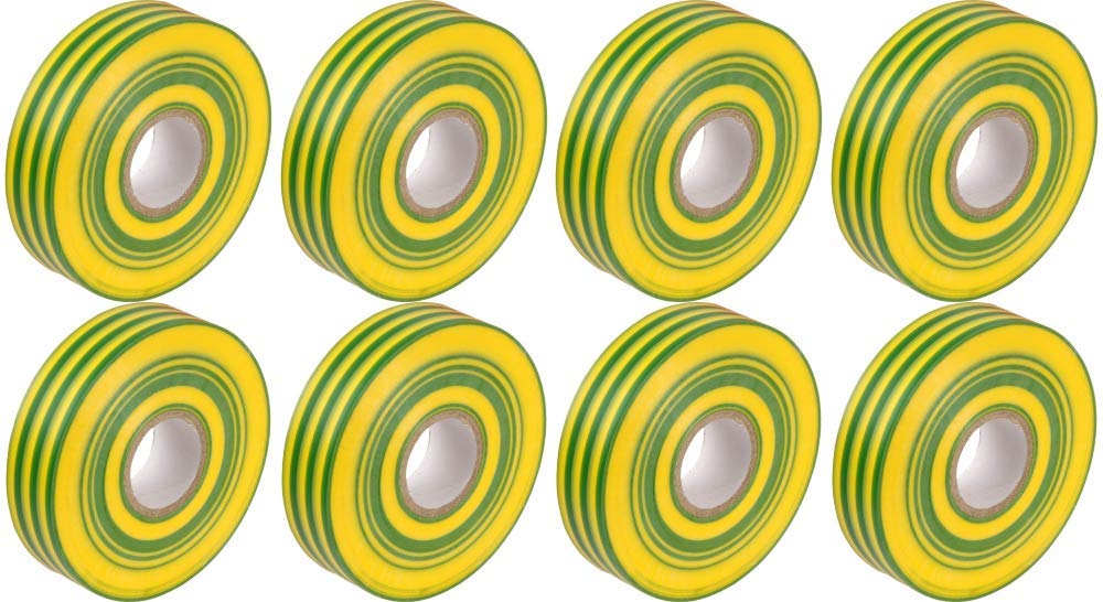 Green/Yellow PVC Electrical Insulation Tape Roll - 33m x 19mm x8