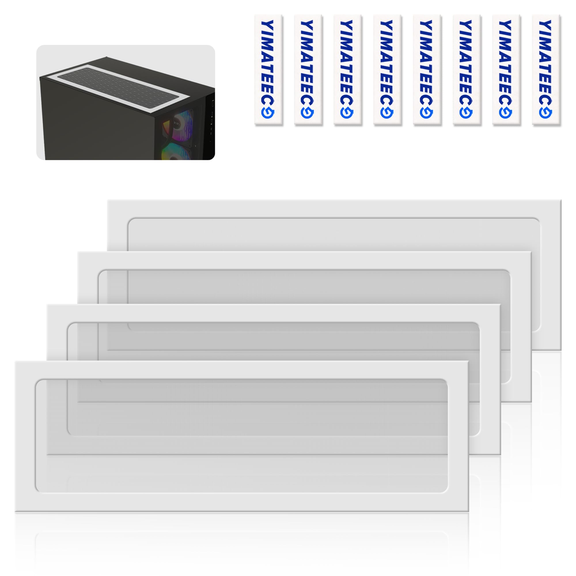 YIMATEECO 360mm PC Case Dust Filter for Computer Chassis Cooler, 4 Pack Magnetic Frame PC Case Cover Fan Filter Dust Mesh Fan Grills Dustproof Nylon 80 Mesh (Nylon, 360 x 120mm, 4pcs, White)