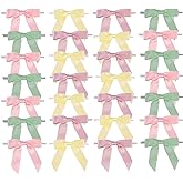 48pcs 4 Color Pink Satin Ribbon Twist Tie Bows 2.76inch Small Decorating Ribbon Gift Bows for Treat Bags Gift Wrapping Basket Wedding Baby Shower Brithday Valentine's Day Christmas Party