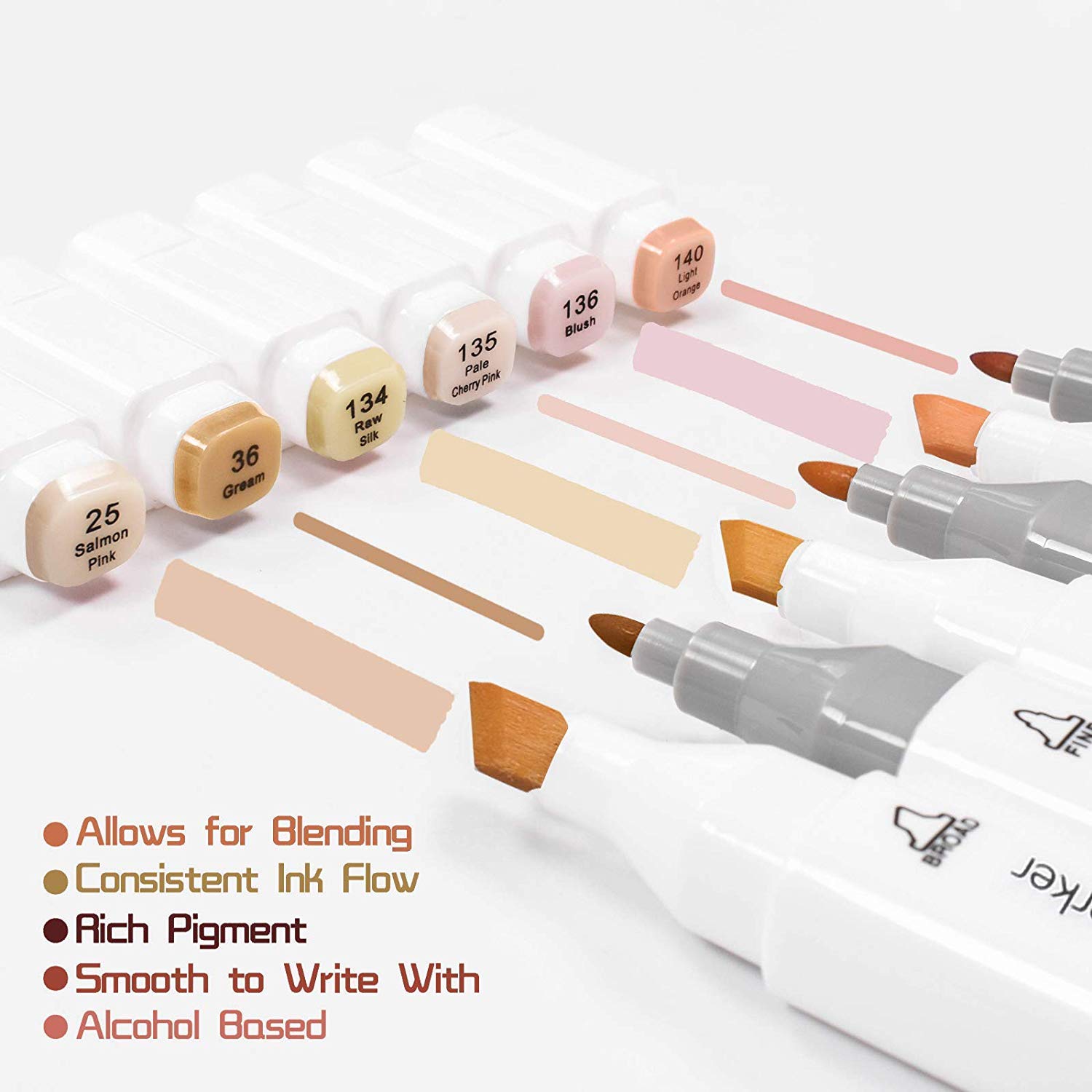 L\'émouchet 24 Colors Dual Tip Skin Tones Markers Pen Set, Permanent Art Sketch Marker Alcohol Based Art Markers for Manga, Portrait, Flesh, Illustration Drawing