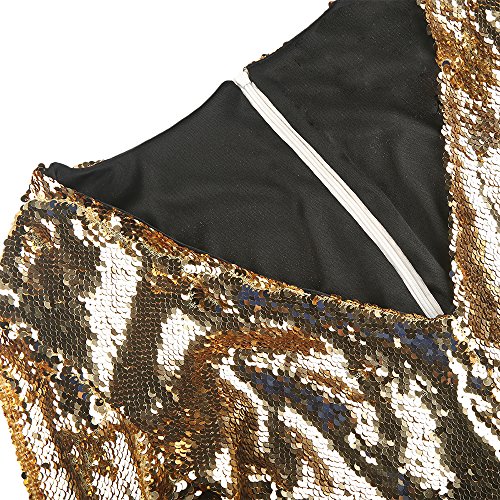ASMAX HaoDuoYi Womens Mardi Gras's Sparkly Sequin V Neck Party Clubwear Romper Jumpsuit Gold