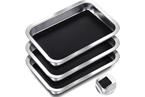 Conelist 3 Set 10.2 x 7.5 Inch Dissection Pan with Black Wax Thicken with 12 Rubber Nonslip Mat Reusable Stainless Steel Thicken Dissection Pan for Lab Experiment Junior Senior