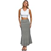 Hybrid & Company Women's Stretch Lightweight Flowy Maxi Skirt – Casual Fold Over Waist, Made in USA
