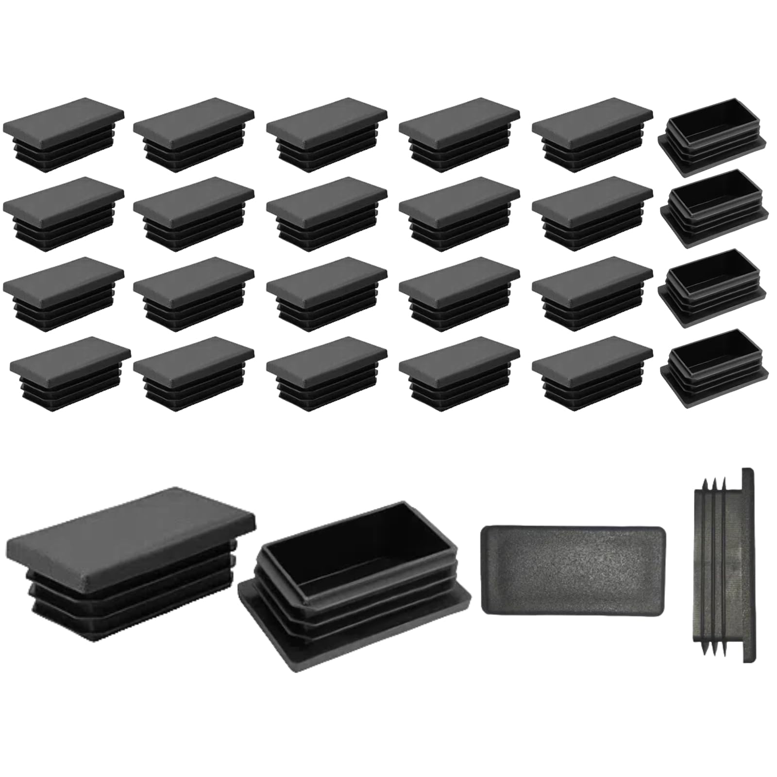 24PCS Rectangular End Caps 25 * 50mm,Black Plastic Plugs,Insert Plugs Pipe Cover for Furniture,Tables,Chairs