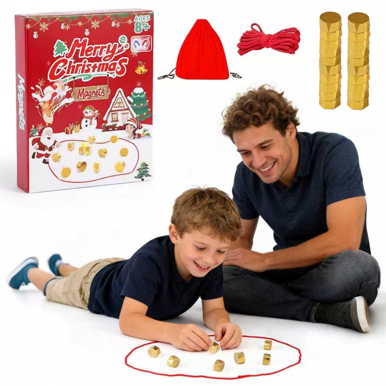 HESUSLA Magnetic Chess Set, Magnetic Chess Game，With Drawstring Bag & 20 Golden Pieces, Portable Travel Chess Game for Adults & Kids, Ideal Holiday & Birthday Present (Christmas style)