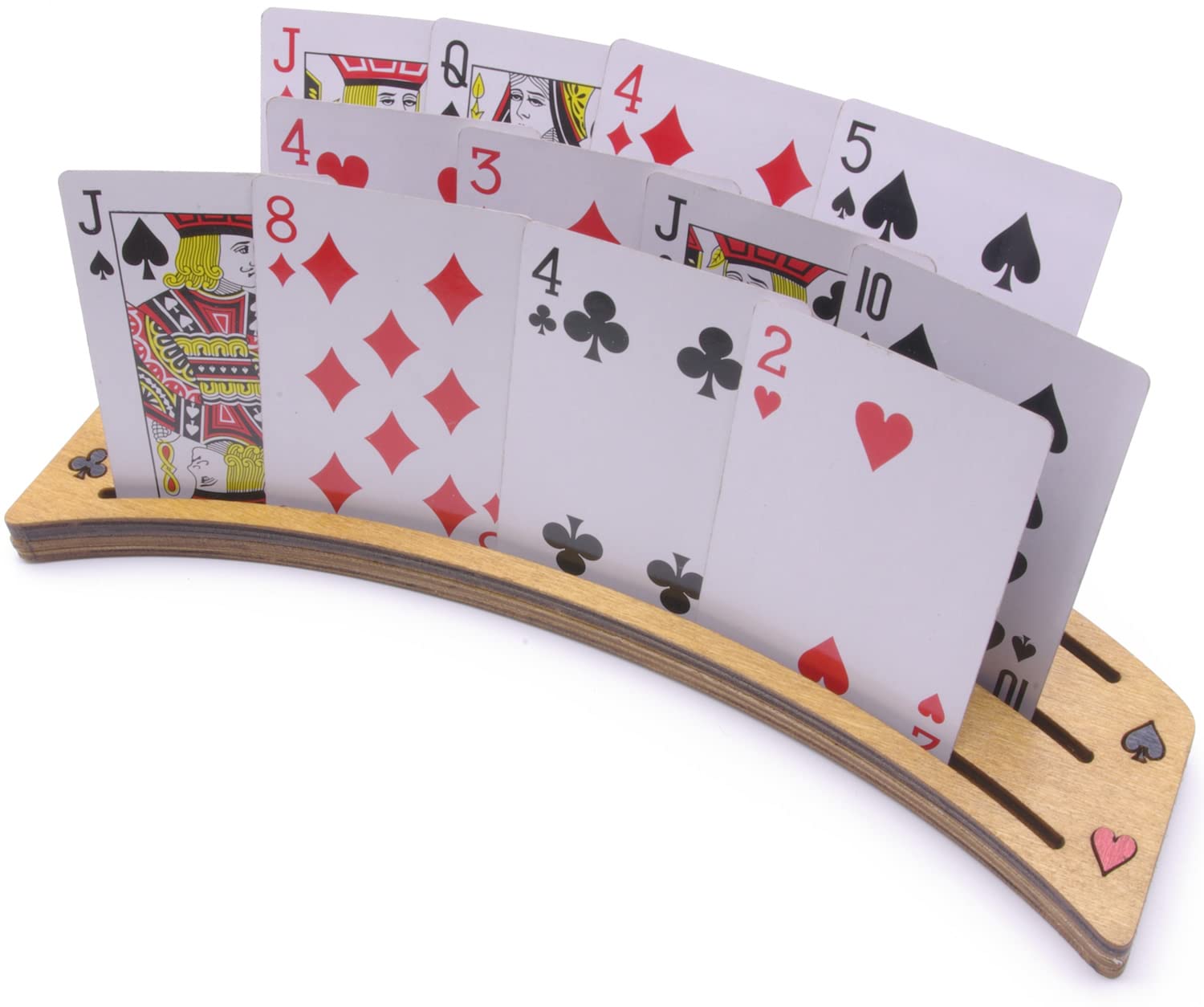 Brimtoy Large Wooden Playing Card Holders - Pack of 2 - Holds a Typical Hand of Cards - 240 x 60 x 20 mm - Multi-Height Card Slots - Hand Made in the UK