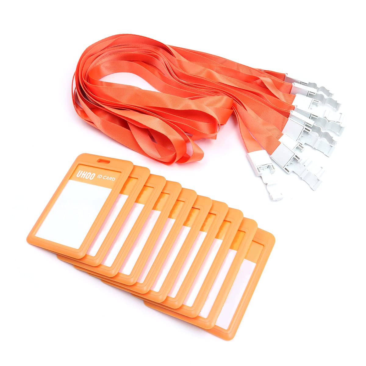 Tiardey 10pcs Badge Holders with Lanyards Plastic ID Card Holder Waterproof ID Badge Card Holders ID Holders - Orange
