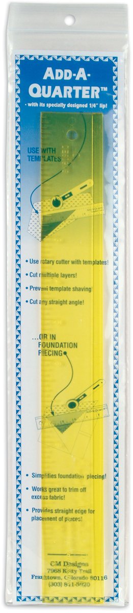 CM Designs Add-A-Quarter Ruler, 12 inches, Transparent Yellow, 12"