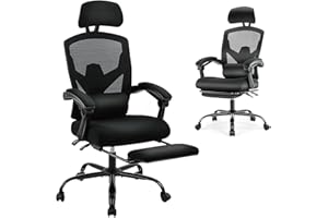 DUMOS Home Office Desk Chair with Footrest, High-Back Mesh Rolling Swivel Reclining Chairs with Wheels, Comfortable Headrest, Lumbar Support, Comfy Arms for Home, Office, Gaming, Student, Inky