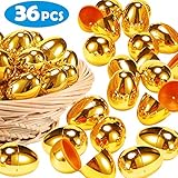YEAHBEER 36 Shiny Golden Metallic Easter Eggs-Gold Color for Filling Specific Treats, Basket Stuffers Filler, Classroom Prize Supplies, Easter Hunt, Party Favors for Kids