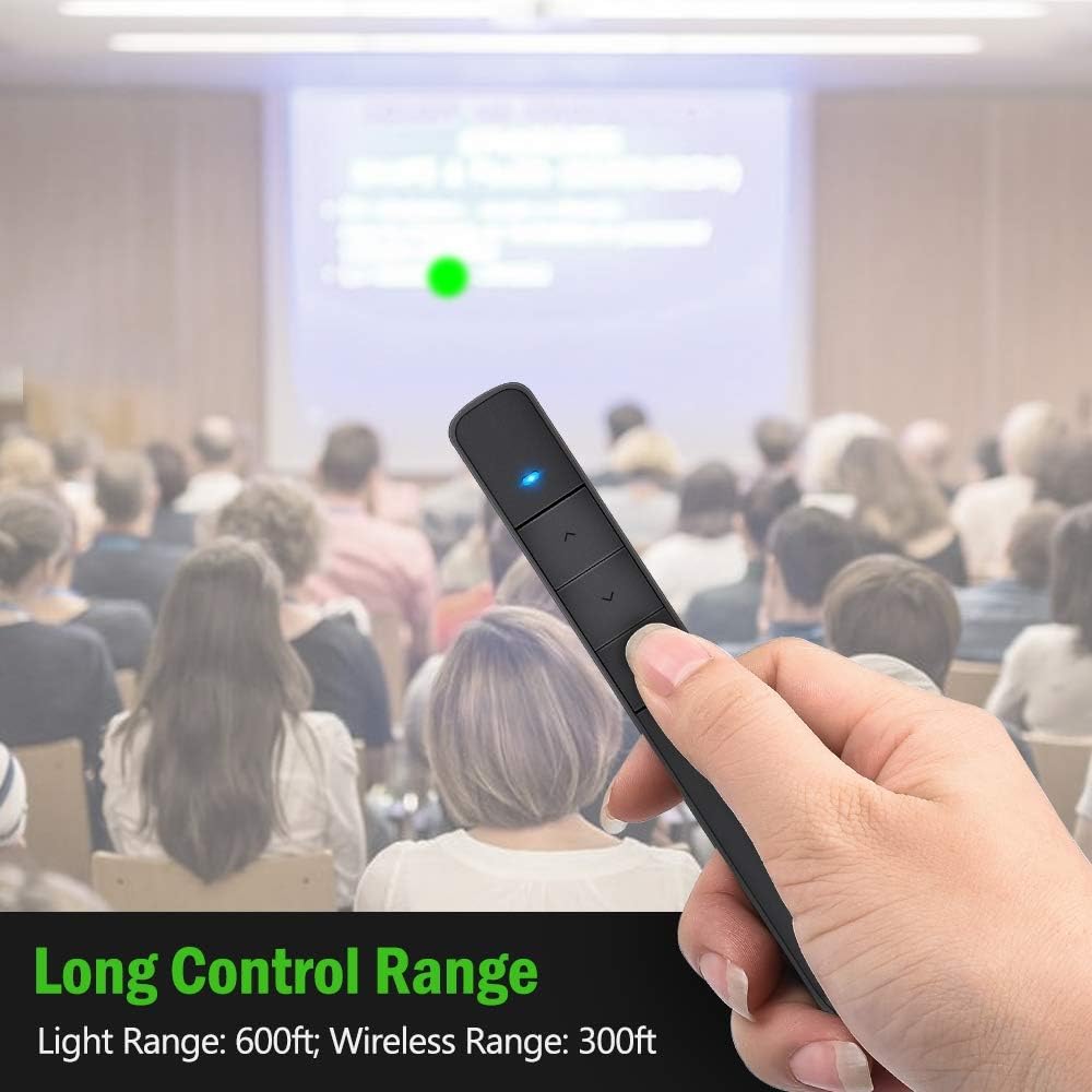 Dinofire Presentation Clicker Green Light Pointer USB Rechargeable Wireless Presenter PowerPoint Clicker Hyperlink Presentation Remote Control Slide Advancer RF 2.4GHz For Keynote / Mac / PC / Laptop : Electronics