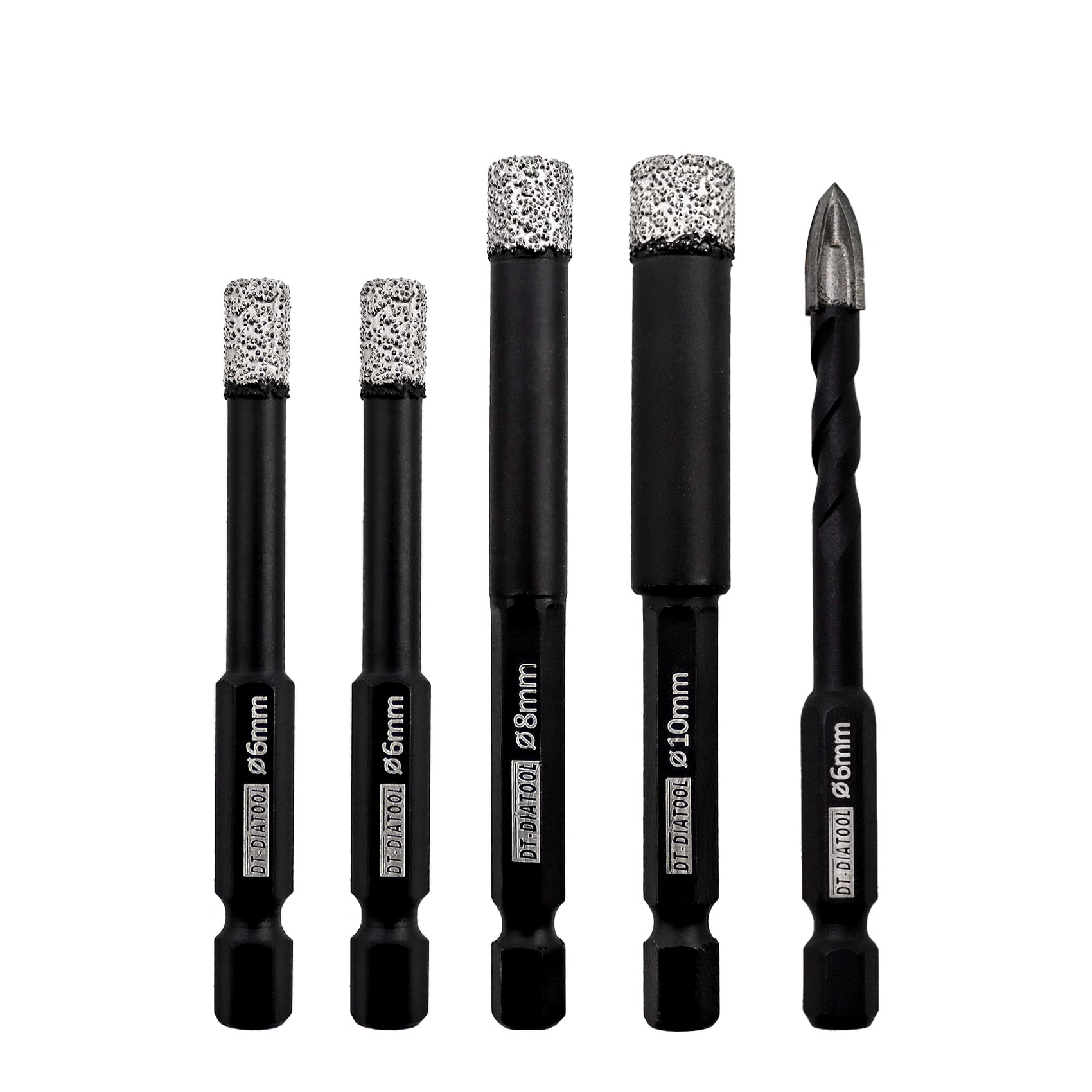 DT-DIATOOL Diamond Drill Bits 5pcs/set Tile Hole Saw for Dry Drilling Porcelain Ceramic Granite Marble Masonry Stone(6/6/6/8/10mm, 5-Pack) — image 1