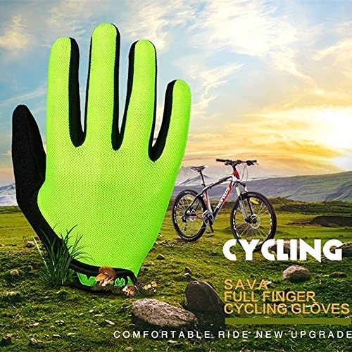 SAVA Unisex Mountain Cycling Gloves Half Finger Road Bike Mitten Touchscreen Light Silicone Gel Pad Long Finger (754 Fluorescent, M)