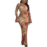 Women Sexy Long Sleeve Maxi Dress Mock Neck Mesh Print Bodycon Y2K Dress Elegant Cocktail Night Out Club Dresses