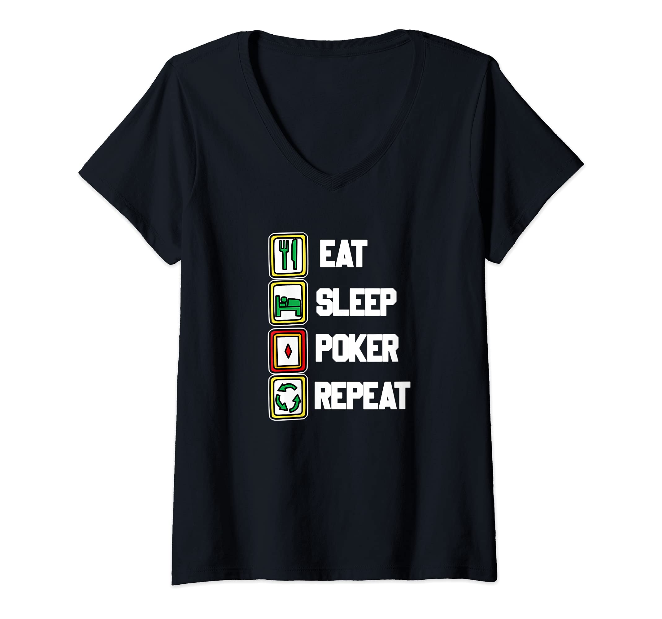 Womens Eat Sleep Poker Repeat Funny Card Game V-Neck T-Shirt