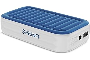 Sprinq Twin Air Mattress with Built in Pump, 75 x 43 x 18 Double-High Durable Twin Inflatable Air Bed with Flocked Top, Quick Inflation/Deflation Blow Up Air Mattress for Camping, Travel & Guests