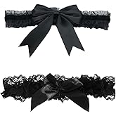 2 Pcs Wedding Garters for Bride, Black Garters Belt with a Bow, Prom Leg Garter Belt Tossing Thigh Garters Bowknot Elastic Leg Ring for Women and Girls Party Dance Birthday Wedding
