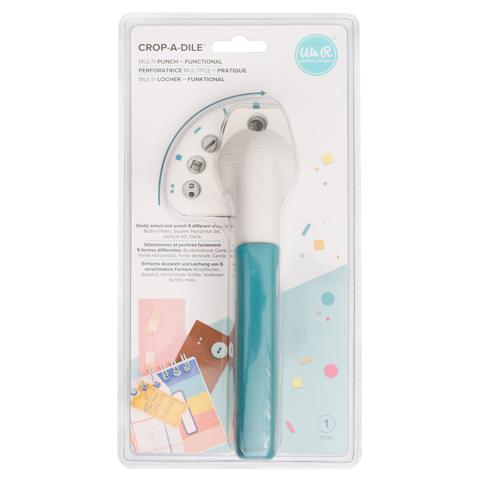 Photo 1 of We R Memory Keepers Crop-A-Dile Power Multi Hole Punch, 5 Different Shapes, Button, Square, Horizontal Slit, Vertical Slit, Circle, for Paper Cardstock, Chipboard, Fabric, Thin Tin, Leather, Plastic