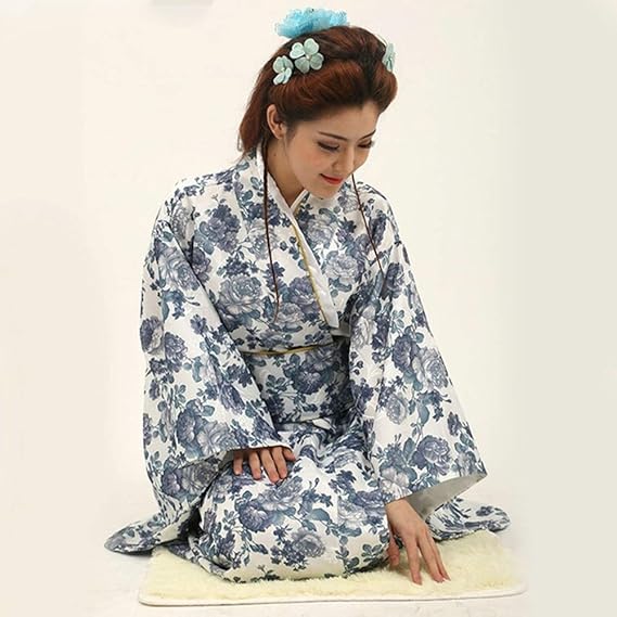 Amazon Co Jp Aoleye 女性浴衣 牡丹柄 レディース着物 夏祭り 華やかな着物 成人式服装 ゆかた 花火大会 リーサイズ ブルー2 服 ファッション小物
