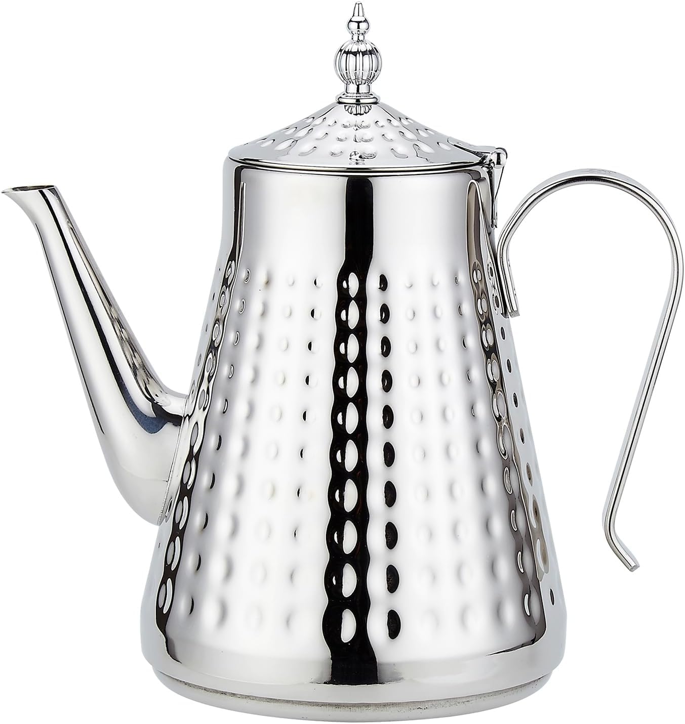 SANQIAHOME Stainless Steel Teapot 1.8L(60oz) 6-8 Cups,with Removeable Infuser,Good Pour,Hammer Patterned, Brew Loose Leaf Tea Bag,Silver