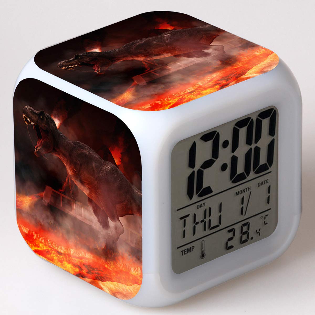 Colorful Adults Teens Jurassic World Theme Alarm Clock Led Digital Temerature Display E 7 Color Night Light For Kids Kids Furniture Decor Storage Toys Games Urbytus Com
