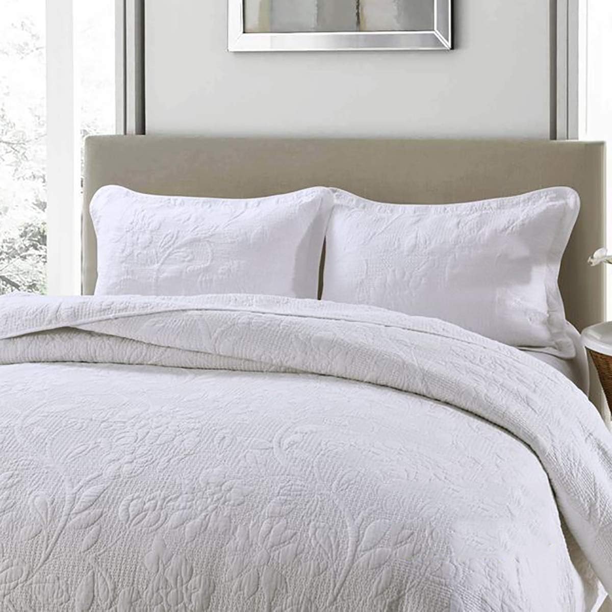 250cm Wdxn Couvre Lit Matelasse Blanc Ensemble Dessus De Lit 2 Personnes Polyvalente Quatre Saisons De Haute Qualite Jetant Un Design Reversible Avec 2 Taies Doreiller Blanc 230 Literie Et Linge De Maison Linge De