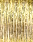 Metallic 3 ft X 8 ft. Gold Foil Fringe Curtains Door Window Curtain Party Decoration- (Gold, 3' X 8'- Pack of 3)