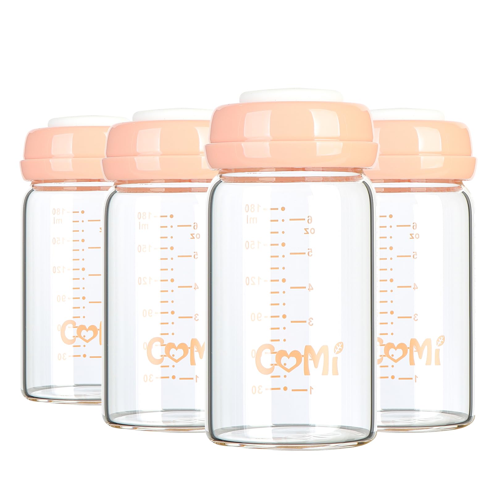 Photo 1 of COMI Wide Neck Glass Breastmilk Collection n Storage Bottle, 2 Packs, 6oz with Screw Ring Sealing Disk; Re-markable Sealing Disc. BPA Free, Fits Breast Pumps & Nipples (2 Pink Lids)