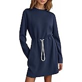 COCOMARTS Womens Casual Long Sleeve Crewneck Sweatshirt Dress Drawstring Waistband Tunic Tops Vacation Mini Dresses 2025 Fall