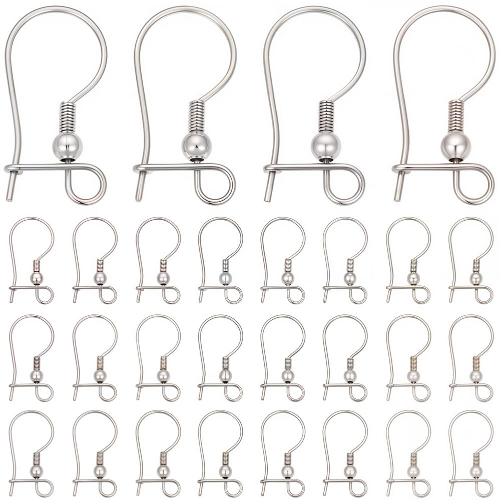 SUNNYCLUE 1 Box 100Pcs Silver Ear Wire Hooks Kidney Earring Hooks Lever Back Fish Earwires Findings Teardrop Stainless Steel Long Ear Wires Connector for jewellery Making Supplies DIY Dangle Earrings