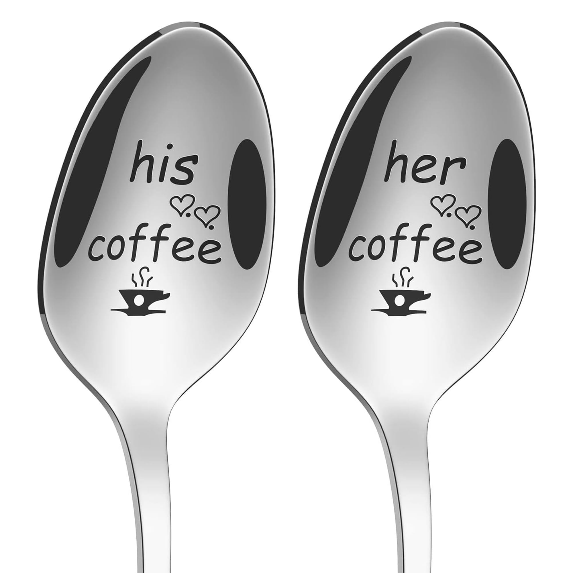 Vinsani 2 Pieces Coffee Engraved Spoons His & Hers Couple Gift Idea Anniversary Wedding Valentines Wife Husband Boyfriend Girlfriend Engagement Stainless Steel Coffee Tea Dessert Silverware