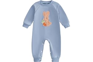 BAGILAANOE Infant Baby Boy Easter Outfit Clothes Bunny Long Sleeve Romper One Piece Jumpsuit Pants