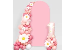 Showgeous 5FT Arch Backdrop Cover Pink Wedding Arch Cover Spandex Fitted Arch Cover for Round Top Backdrop Stand Covers for Wedding Birthday Party Baby Shower Banquet Decoration