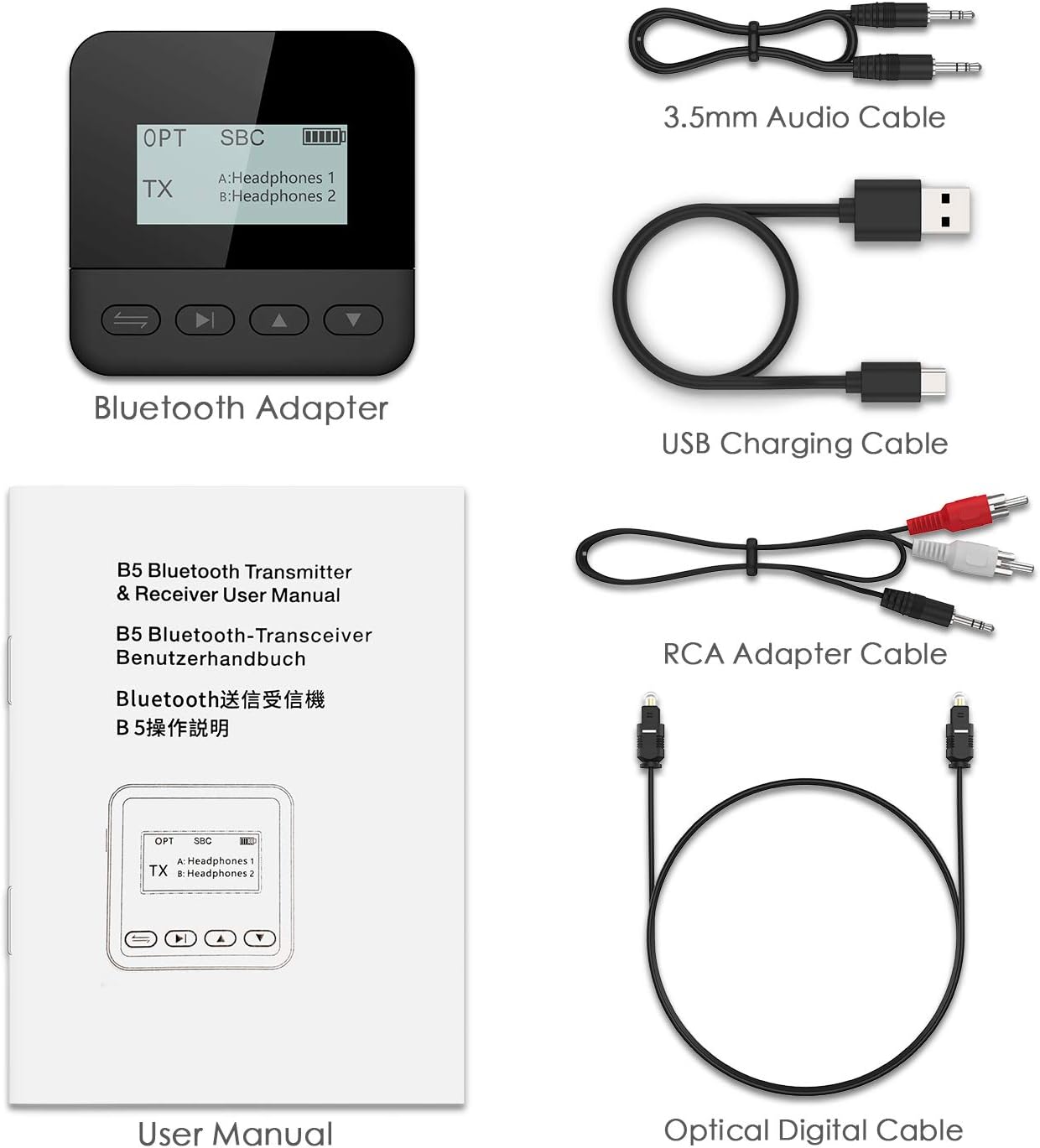 LED Bluetooth 5.0 Transmitter Receiver for TV, JTWEB Wireless Audio Adapter,22H Playtime,Dual Link, Low Latency,Optical TOSLINK 3.5mm AUX RCA for Home Stereo/Headphones/Car/PC,aptX LL & aptX HD: Home Audio & Theater