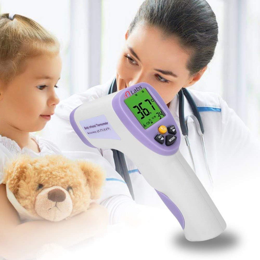 Digital Infrared Body Thermometer Forehead Baby Surface Temperature Thermometer High Accuracy Non Contact LCD Body Thermometer Gun Tester with A Storage Bag by mLabs